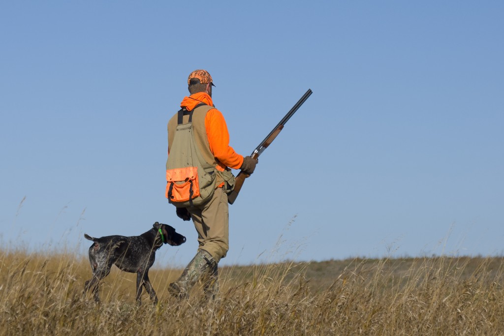 man with dog out for hunting