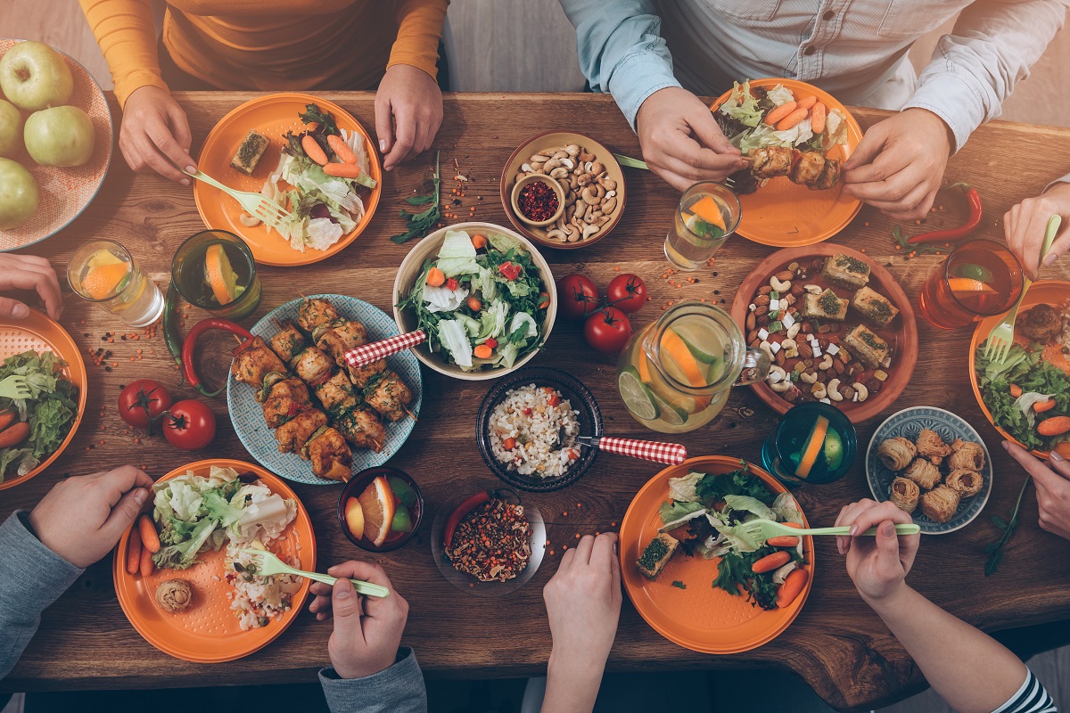 people eating and drinking