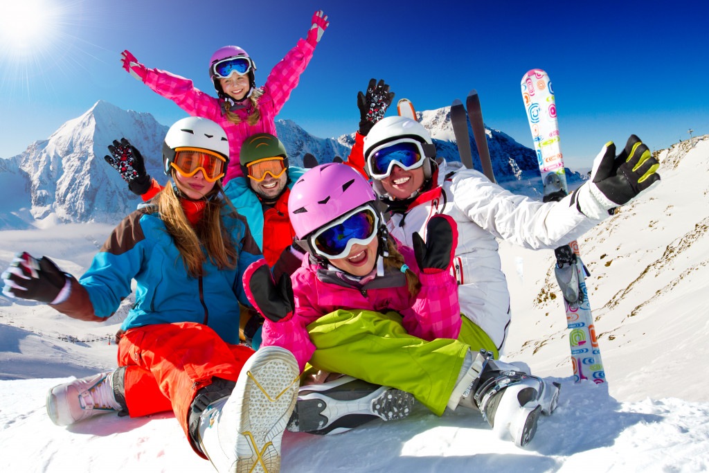 Family having fun during a winter vacation.