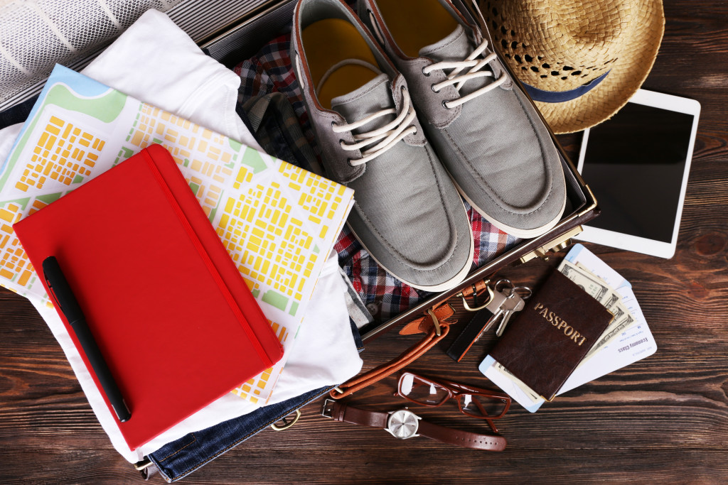 contents of a luggage being put away after reaching home