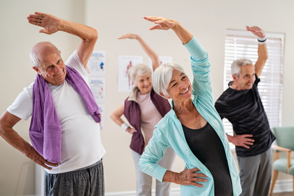 seniors exercising together 