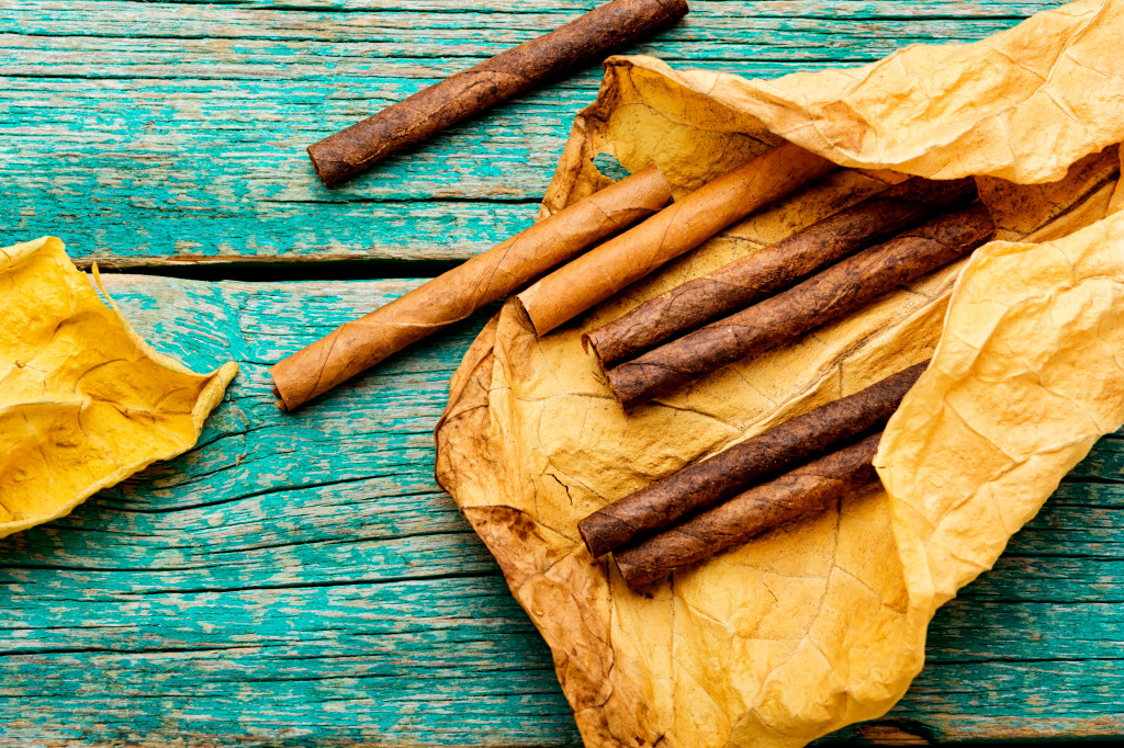 A pack of cigar in tobacco leaf